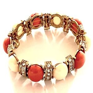 Graziano NWOT Vintage Glass Cabochons Rhinestone Gold Plated Stretch Bracelet